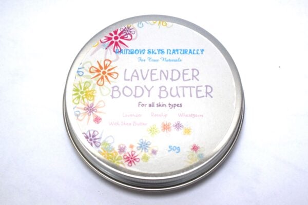 A tin of "Lavender Body Butter - for all skin types"