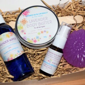 "Lavender Water" "Lavender Body Butter" "Facial Serum" "Lavender Soap"